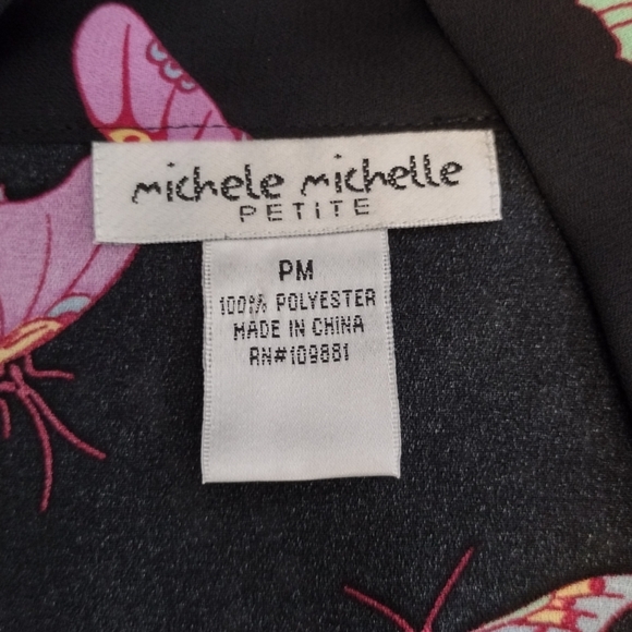 NWOT sheer butterfly blouse button up front closure size PM women's 3/4 sleeve - Picture 6 of 8